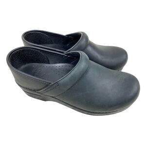 Dansko Black Leather Wedge Clogs